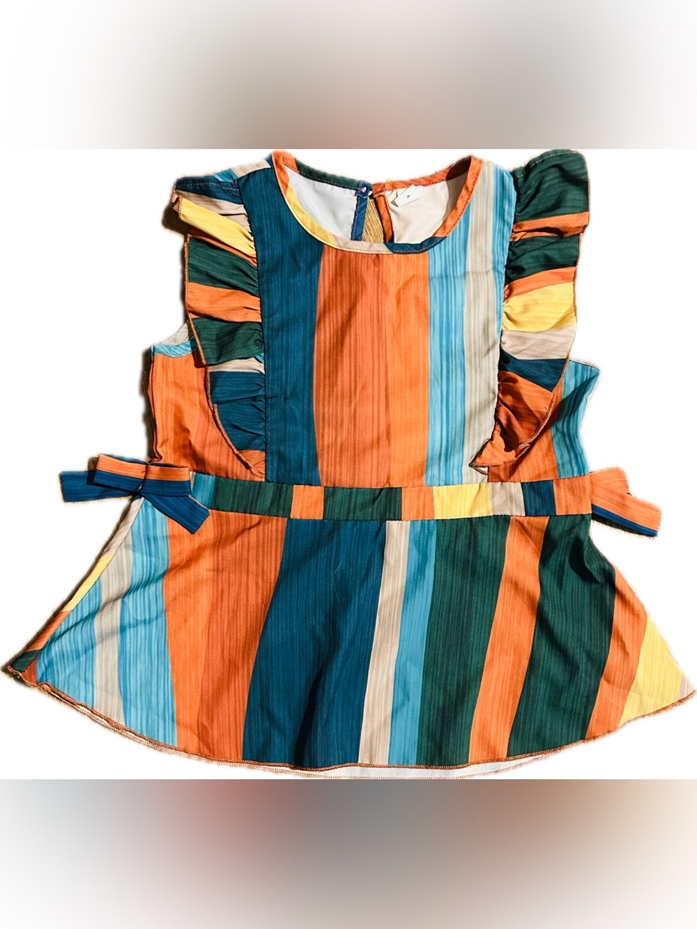 SHEIN Girl’s 7 Youth Colorful Striped Ruffled Sleeve Top